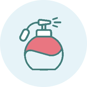 An icon of a perfume bottle on a blue background. An icon of a perfume bottle on a blue background.