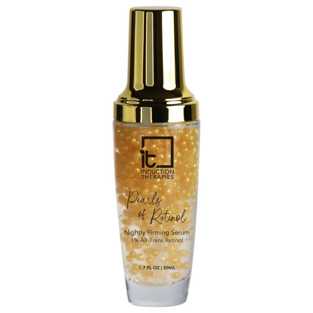 A bottle of Pearls of Retinol with a gold lid.